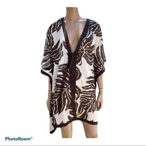 CZ Cover Ups White Brown Monstera Tie Front L